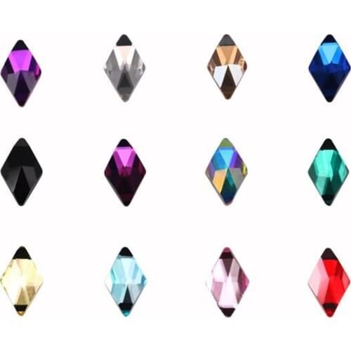 10pcs Rhombus Nail Crystals AB Rhinestones Gems Diamond Gold Bottom Flat Back Strass Stone 6*10mm 3D Charms Nails Accessories