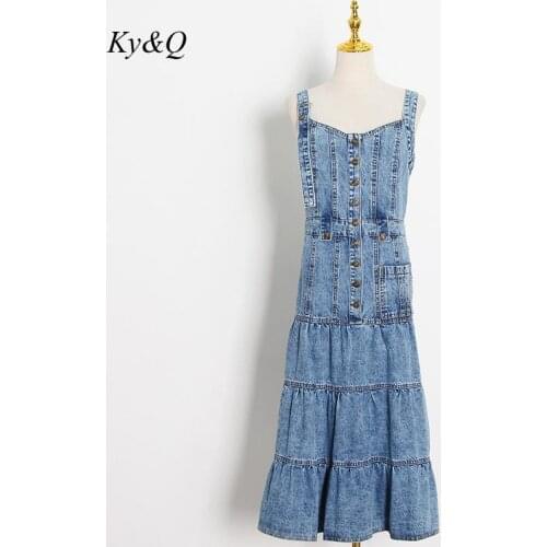 2020 Brand New Design Autumn New Retro Sling Sexy Cross Back Layer Cake Long Cowboy Dress