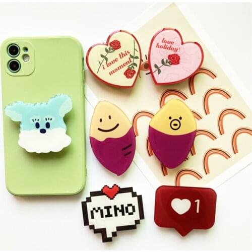 2021 Dropping Glue Fold Finger Grip Ring Mobile Phone Holder For Iphones Samsung Xiaomi Redmi Cute Cartoon Desktop Stand Bracket