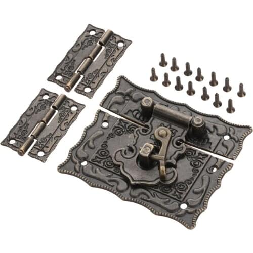 3pcs/1set Box Latch Hasp Clasp + Hinges w/screw Antique Bronze Zinc Alloy Jewelry Wood Case Cabinet Decor Vintage Old Chinese