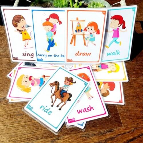 45pcs Verbs Memory Training English Flash Cards For Children Montessori Baby Learning Cards Early Educational Toys