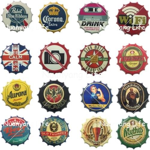 Coke Wine Brand Beer Bottle Cap Tin Sign Round Plate Hanging Crafts Decor Bar Cafe Restaurant Art Decorative Plaques Metal Signs