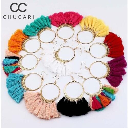 CHUCARI New Ethnic Bohemian Drop Dangle Long Rope Fringes Retro Tassel Earrings Red Sector Earrings for Women Party Jewelry