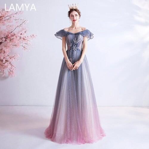 LAMYA Elegant Evening Gowns For Women Boat Neck Ruffles Chiffon Formal Dresses Plus Size Party Dress Robe De Soiree 2021
