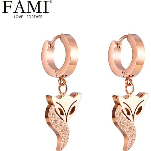 FAMI Brand Frosted fox earrings Korean fresh earrings fashion titanium steel plated rose gold wild temperament earrings