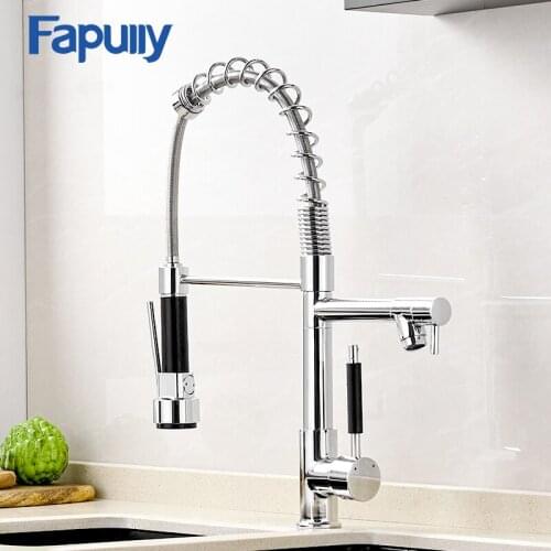 Fapully Kitchen Faucets Chrome Finish Multifunction Single Spout Kitchen Sink Faucet Deck Mount Tap Kitchen Hot and Cold Water