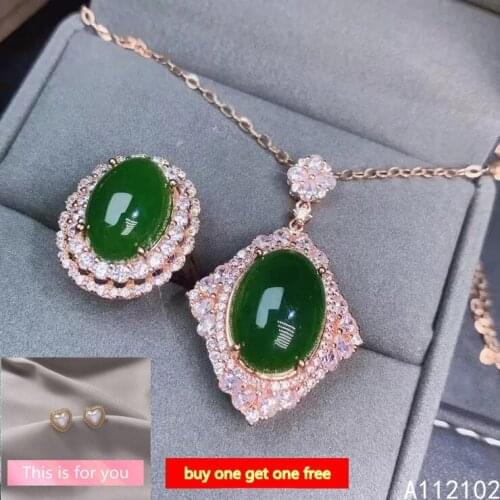 KJJEAXCMY fine Jewelry 925 sterling silver inlaid natural Jasper new girl luxury pendant ring set support test hot selling