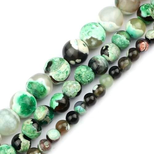 New Fashion Natural Stone Green Fire Agate 4 6 8MM Round Loose Spacer Beads For Jewelry Making Bracelets Necklaces Pendant Part