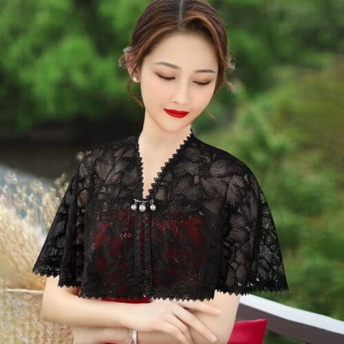 Black White Champagne Burgundy Lace Wedding Jacket Cape Wrap Short Bridal Wraps Shawl Women Evening Bolero Bride Capes Mariage