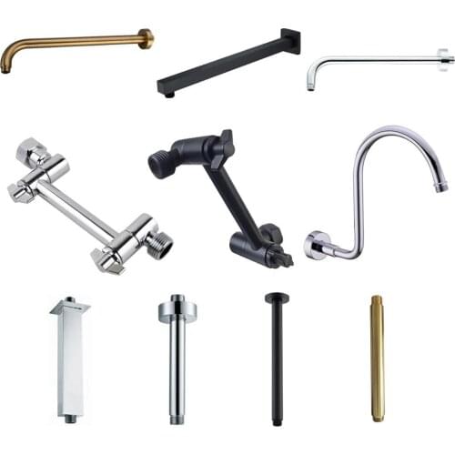 Brass Black Chrome G1/2 Shower Head Holder Arm Extension Brushed Gold Wall Ceiling Mounted Fixed Pipe Bracket Bar Accessories