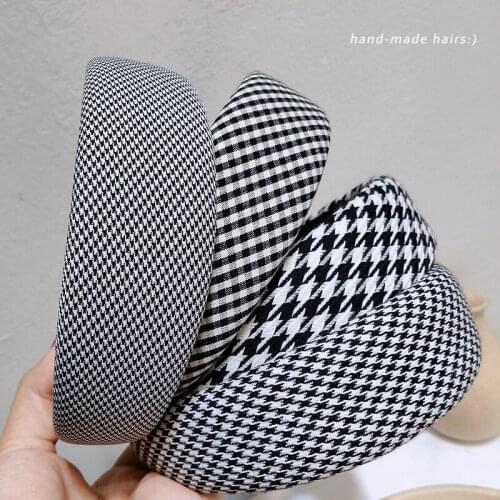 Hair Band Black And White Plaid Hairpin Wide-Brimmed Sponge Out Simple Headwear