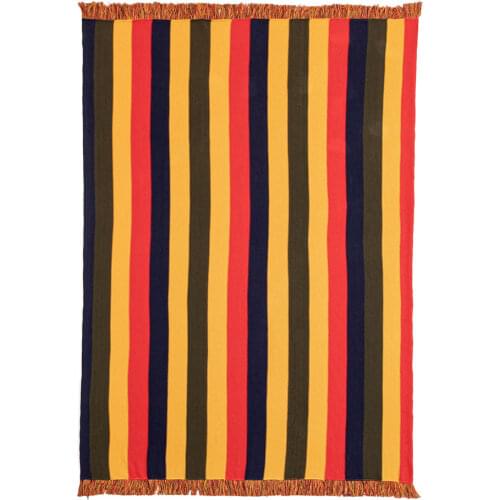 Papa&Mima Yellow Rainbow Stripes Geometric Knitted Summer Quilted Thread Blanket Throws Cotton Nap Air-conditional Bedspread