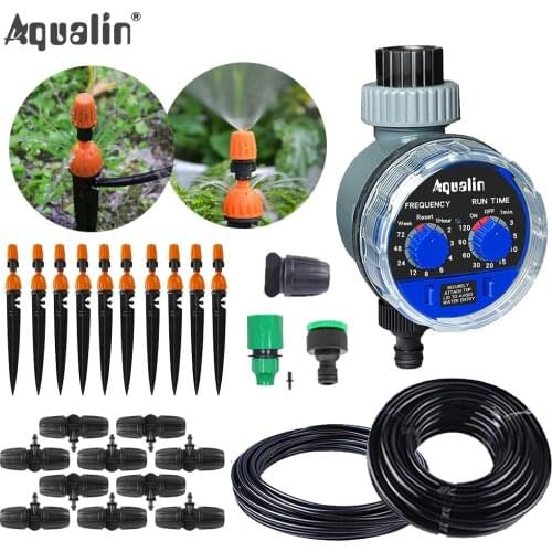 Micro Drip Plant Watering Kit DIY Garden Irrigation Mist Cooling System with Adjustable Nozzles and Water Timer Package