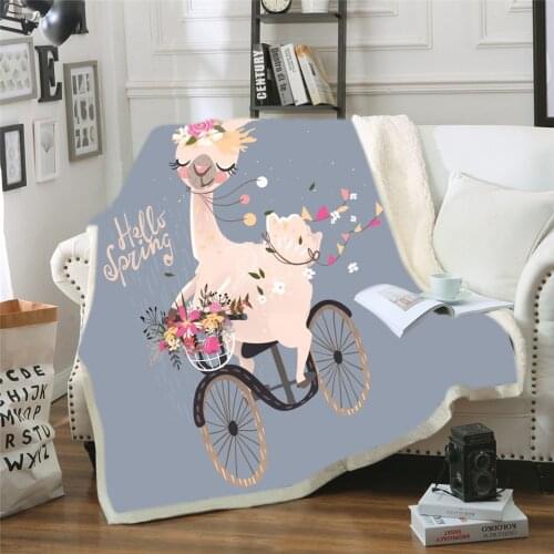 Soft Sherpa Blanket Cute alpaca Animal Pattern For Kid Cartoon Blanket Throw Cover Bedding Thick Warm On The Bed Sofa Home Use