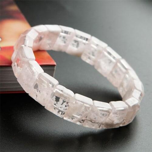 Natural Sericite Quartz Bracelet Bangle Stretch White Rectangle Bead Natural White Phantom Quartz Crystal Bracelet 14*10*7mm