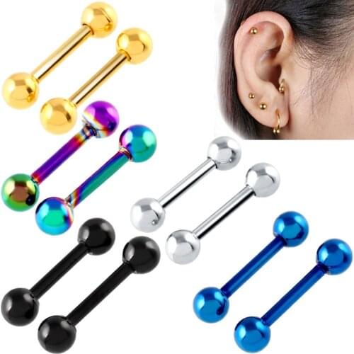 1Pair Piercing Ear Stud Barbell Small Stainless Steel Earrings Ear Bone Stud Industrial Earrings Tongue Ring Piercing Jewelry