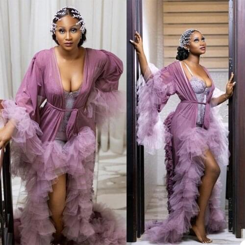 Cheap Ruffles Maternity Dress for Photoshoot Bathrobe Sexy Sheer Full Sleeve Prom Dress vestido de fiesta abiye kaftan