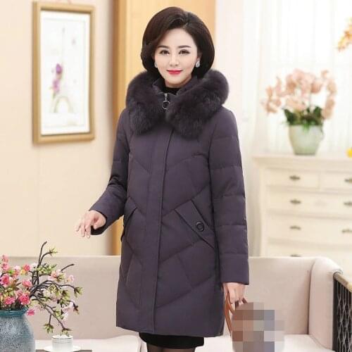 2020 New Winter Womens Long Down Jacket Fashion Solid Fox Fur Collar Outerwear Female Slim Fit Long Sleeve Warm Jacket XL-5XL