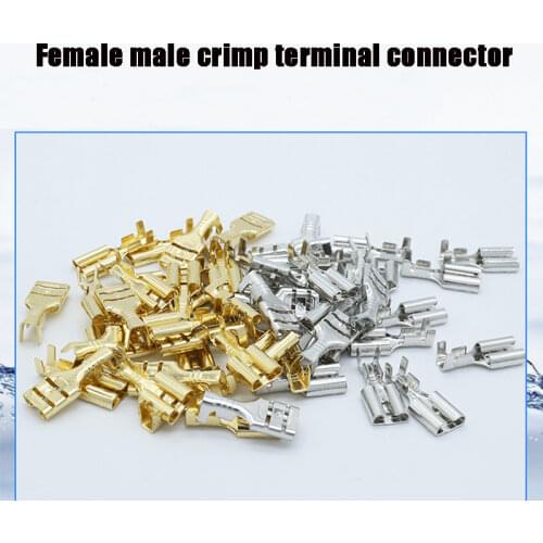100pcs Female/Male Crimp Terminal 2.8/ 4.8mm/6.3mm Connector Gold Brass Car Speaker Electric Wire Connectors Crimping Terminals