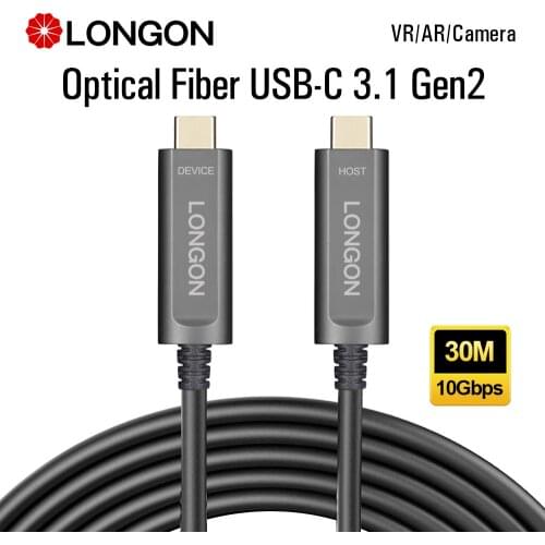 LONGON Type C Active Optical Fiber Cable Compatible for Camera Oculus Link Quset 1/2 Steam VR USB 3.2 Gen 2 10Gbps 5M 10M 15M