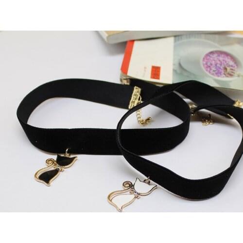 2019 Fashion New Enamel Cat Pendant Necklace Cartoon Animal Charm Necklaces & Pendants 15MM Black Velvet Choker Necklace