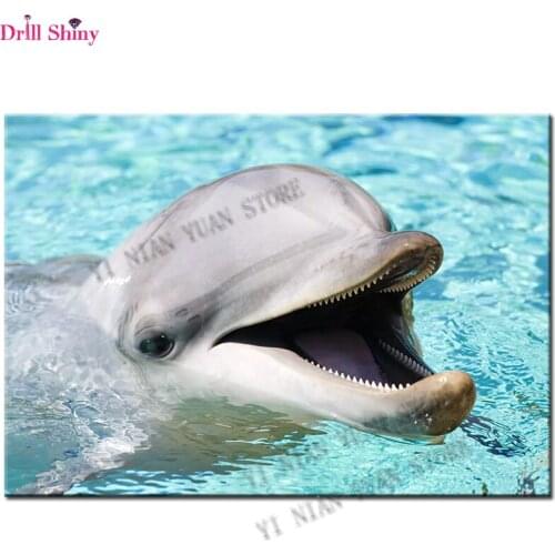 Full diamond embroidery mosaic pattern Cute Dolphin 5D DIY Diamond Painting Cross Stitch painting rhinestones 3d wall stickers