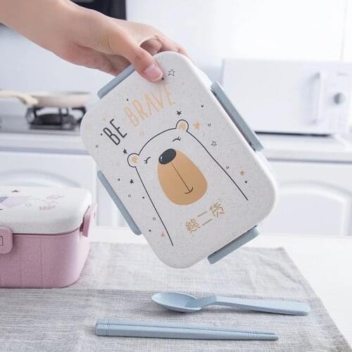 Simple Cute Cartoon Lunch Box Microwave Dinnerware Kitchen Food Storage Container Children Kids School Office Portable Bento Box