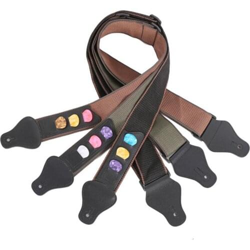 Adjustable Guitar Strap Pure Cotton+PU Guitar Ininstrument Belt for Acoustic Electric Bass Guitar Musical Accessories with Picks