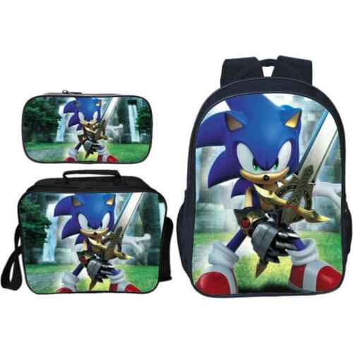 Hot 3pcs/set Cartoon Children Sonic Printing Backpack Kids School Bags Boys Girls Primary Schoolbag Students Suit Backpacks