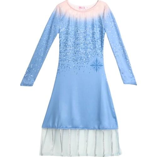 Elsa Snow Queen Evening Dresses Prom Princess Summer Clothes Children Costume Girl Party Birthday Tulle Lace Blue Long Sleeve