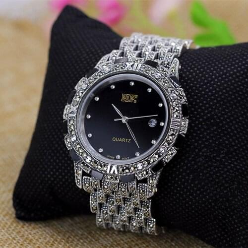 Vintage Thai Silver S925 Sterling Silver Jewelry Wholesale Thai Craft Silver Men And Women Quartz Watch Bracelet