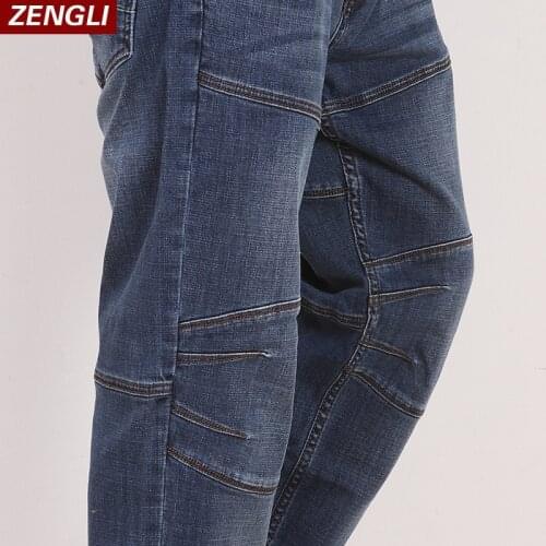 ZENGLI Blue Jeans Men New Straight Casual Jeans Mens Loose Elasticity Splice Cowboy Denim Trousers Man Jeans Plus Size 46 48
