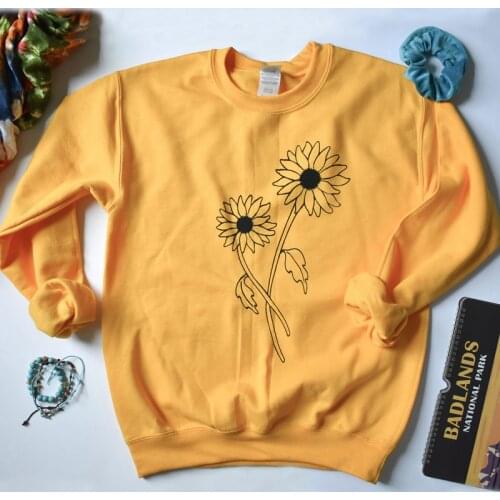 Womens Aesthetic Sunflower Sweatshirt Clothing Stylish Long Sleeve Yellow Oversized Pullover Spring Autumn Graphic Hoodies Tops