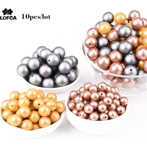 Wholesale10pcs metallic silver prit Silicone BPA Free 12mm 15mm 19mm Silicone Paint Beads DIY Necklace Nipple Chain Accessories