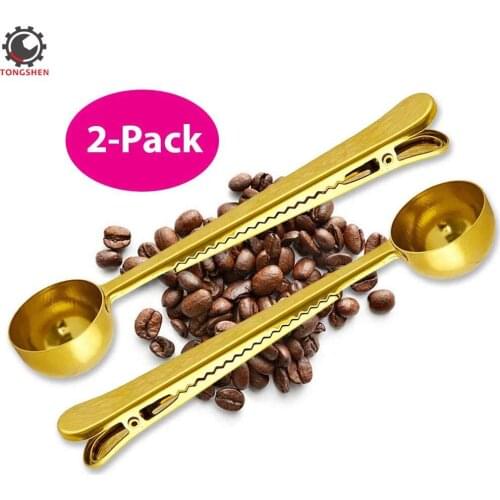 2Pcs Coffee Scoop Clip GOLD Coffee Spoon Clip Tea Scoop Bag Clip Coffee Bag Clip Scooper Stainless Steel Coffee and Tea Scoop