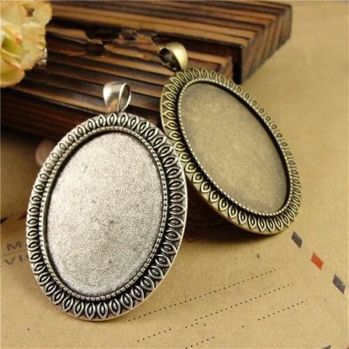 20Pcs/lot Vintage Silver Oval Cabochon Base 40*30MM Big Cameo Base Pendant Necklace