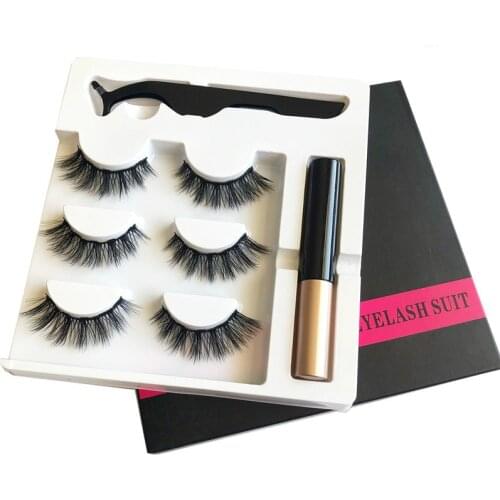 3 Pairs False Eyelashes Set of Magnetic Eyelashes Waterproof Magnetic Eyeliner and Tweezers Magnet Mink Eyelashes Makeup