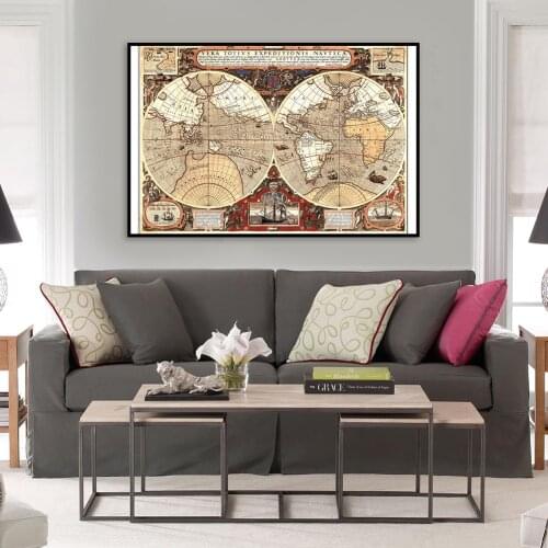 70*50cm The Retro World Map Canvas Painting Medieval Latin Wall Art Poster School Supplies Living Room Home Decoration