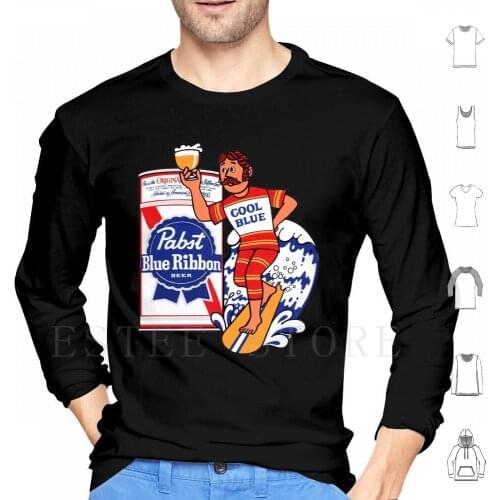 Pabst Surfing! ( Retro 70S ) Hoodies Long Sleeve Pabst Blue Ribbon Beer Drink Adult Drunk Surf Surfing Beach 70S
