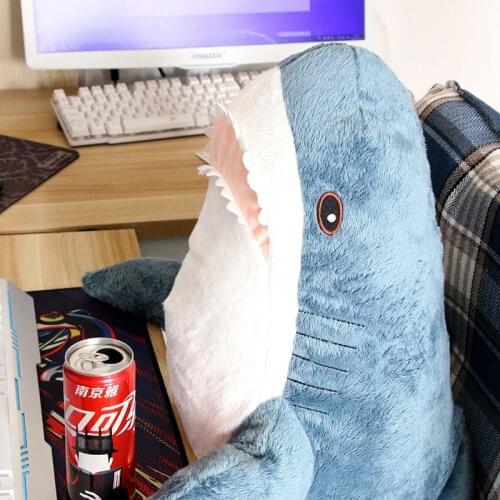 80-140cm large Funny Bite Shark Plush Toy soft Stuffed Cute Animal Reading Pillow Appease Cushion Gift Children sofa bed decor