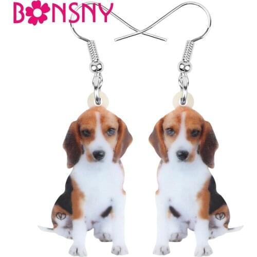 Bonsny Acrylic Sitting Beagles Dog Earrings Animal Drop Dangle Jewelry For Women Girl Teen Kids Party Charm Decoration Gift Bulk