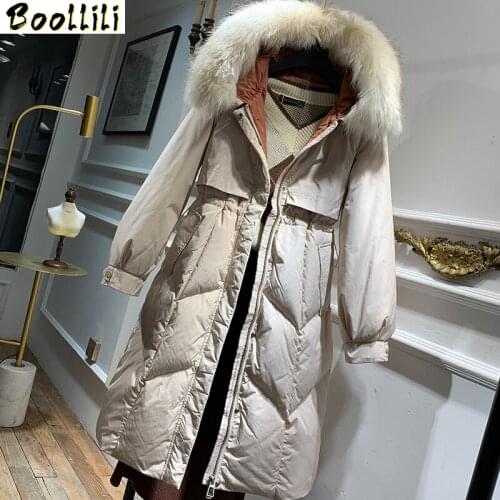 Boollili 2020 New White Duck Down Jacket Women Korean Big Fur Collar Winter Jacket Women Hooded Warm Parka Chaqueta Mujer