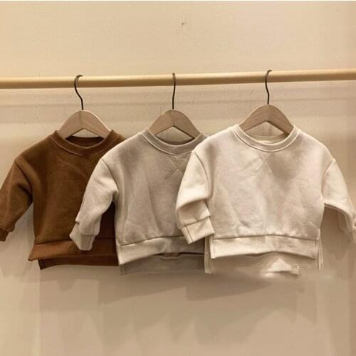 Kids Sweatshirts Autumn Winter Baby Boys Korean Casual Hoodies Solid Cotton Velvet Irregular Pullovers for Boy Children Clothes