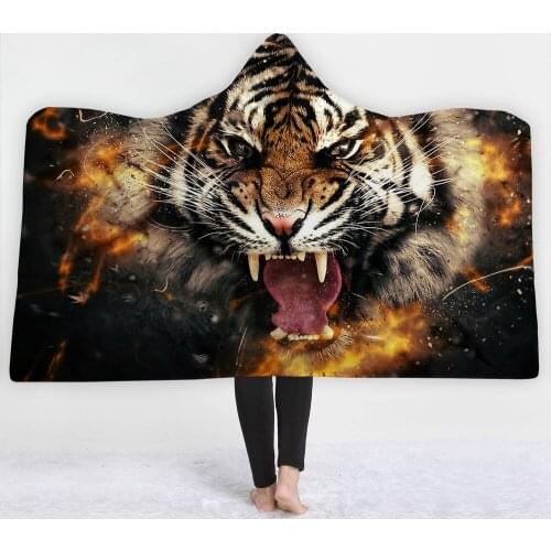 Hooded Blanket Anti Pilling Flannel Wearable Hoodie Plush Warm 3D Printing Wolf Series Suitable For Children, Adults,Teenagers