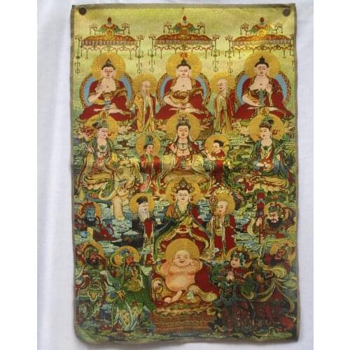 Collectible Traditional Chinese Thangka of more buddha paintings ,Big size silk brocade painting p002746