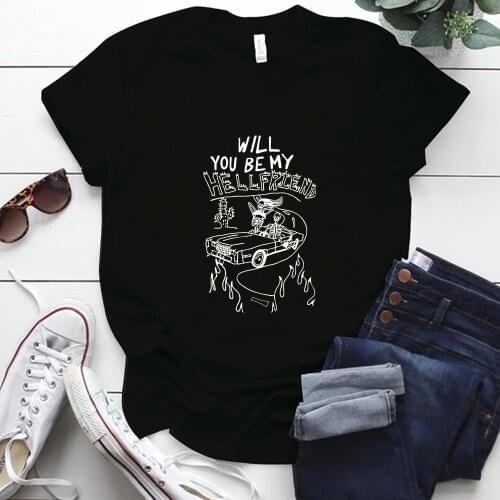 Y2k Tops WILL YOU BE MY HELL FRIEND Printing Friends T Shirt Harajuku Short Sleeve O-neck Aesthetic Clothes Mujer Camisetas