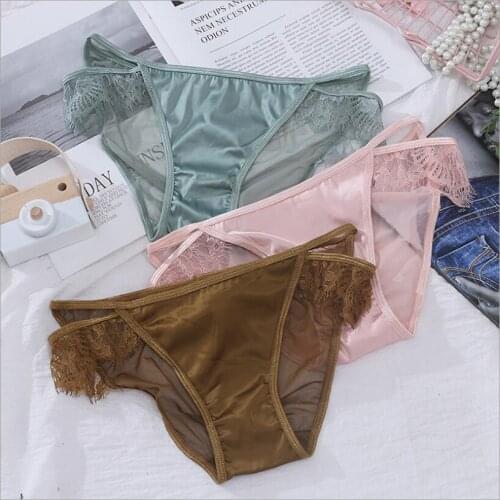 Hot Sexy Transparent Womens Underwear Lace Hollow Out Sex Panties Low Waist Mesh Seamless Briefs Crtoch Cotton Lingerie S1327