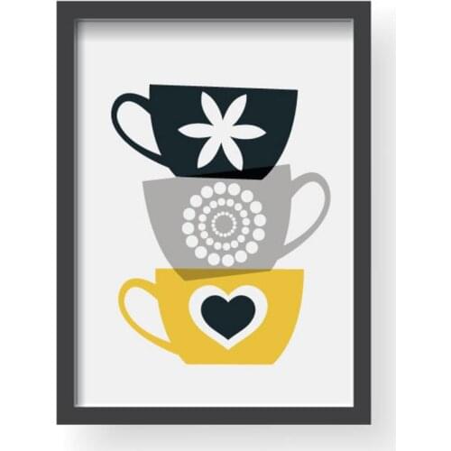 HLO 2021 Colorful Cup Black Frame Home Decoration Wall Art Quality Material Wooden For Kitchen Modern Stylish Gift Idea Safe