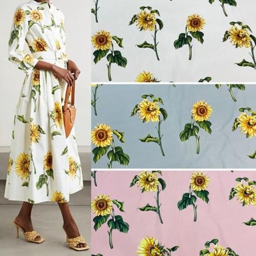 145cm Width Fashion Sunflower Printed Cotton Fabric For Woman Girl Dress Blouse Pants DIY Cloth Sewing 3 color