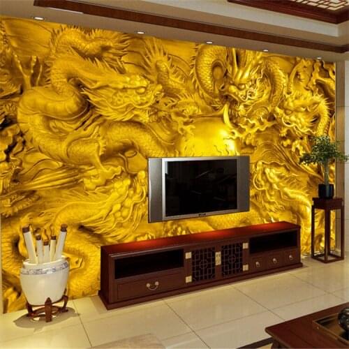 Chinese Glod Gragon 3d Papel Murals Wallpaper for Living Room Background 3d Wall Photo Murals Wall paper 3d Wall Stickers